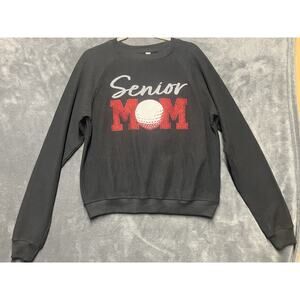 Pennant Top Woman’s S Black Red Spell Out Senior Golf Mom Ribbed Varsity Long Sl